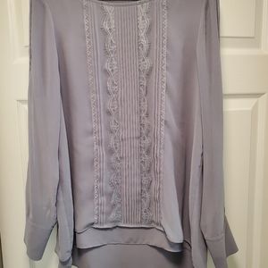 WHBM Gray Lace Long Sleeve Blouse Size 10